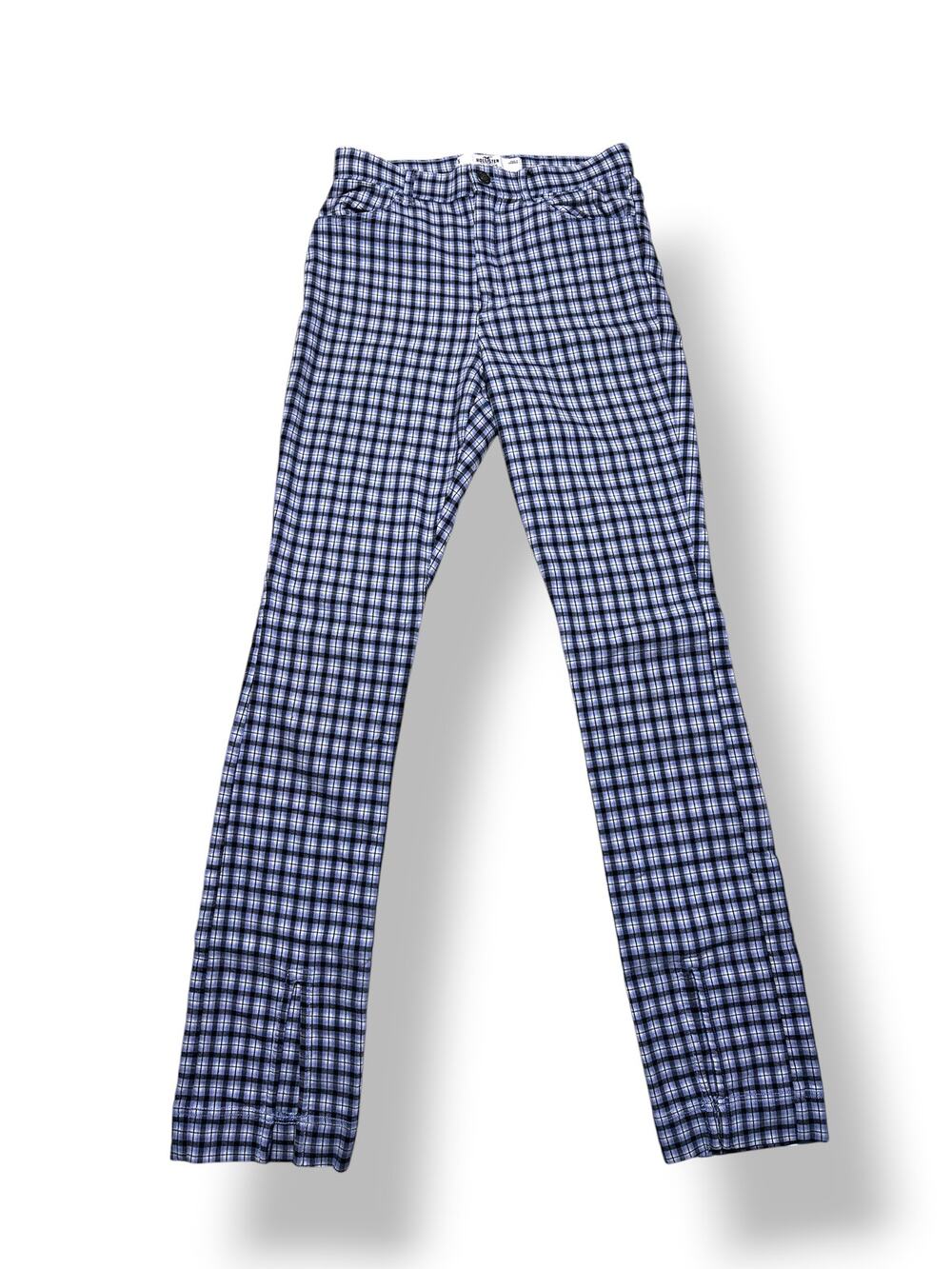 Hollister Ultra High-Rise Stretch Slim Blue/White Plaid Pattern Slight Flare SM